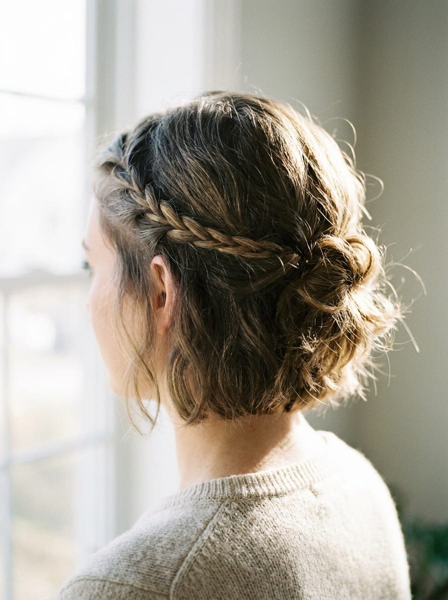 Geflochtener Mini-Updo - Hochsteckfrisur für kurze Haare